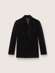 Men’s double-breasted blazer in black velvet with black satin lapels