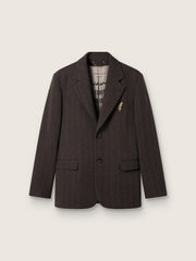 Men's single-breasted blazer in dark brown wool with thin stripe pattern