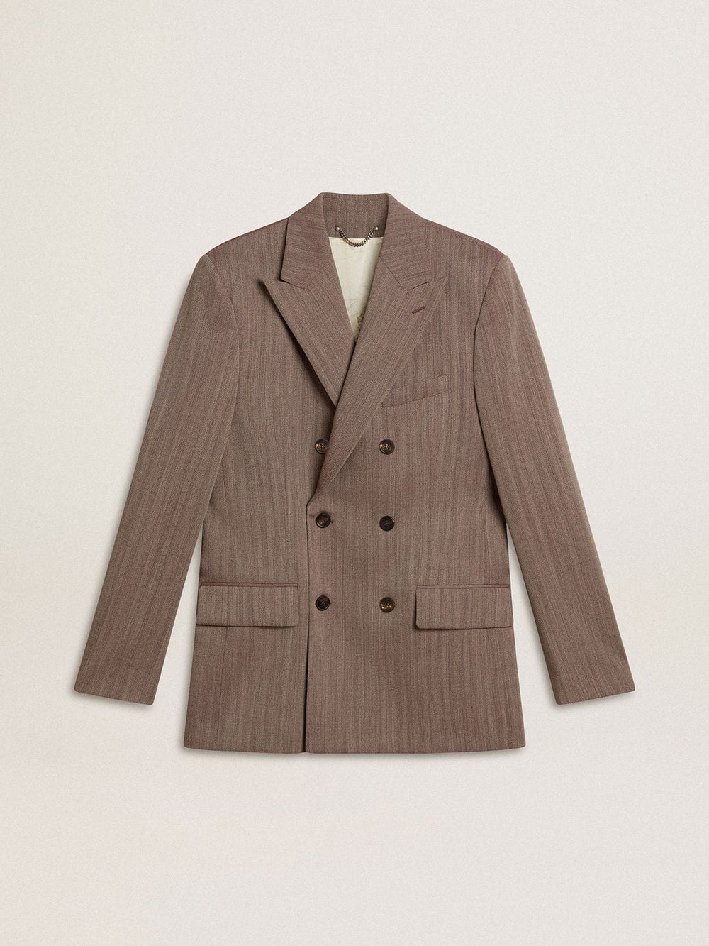 Men's beige chevron wool blend double-breasted blazer