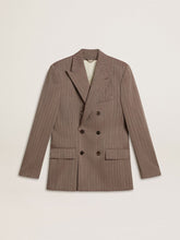 Men's beige chevron wool blend double-breasted blazer
