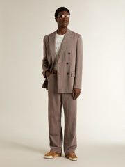 Men's beige chevron wool blend double-breasted blazer