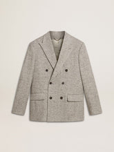 Men's double-breasted jacket in gray silk and chevron wool