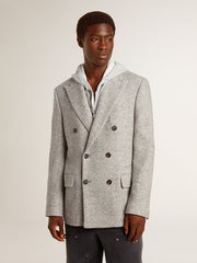Men's double-breasted jacket in gray silk and chevron wool