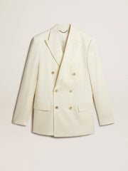 Men’s cream-colored double-breasted blazer