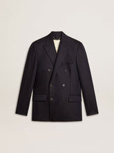 Men's midnight blue wool double-breasted blazer