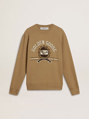 Men's beige cotton sweatshirt with print on the front