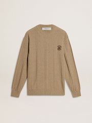 Men's beige sweater with embroidered logo