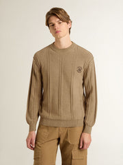 Men's beige sweater with embroidered logo