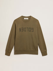 Men's olive green sweatshirt with Golden lettering