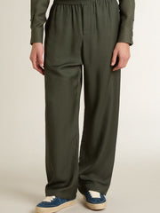 Men's dark green joggers with vertical stripes