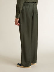 Men's dark green joggers with vertical stripes