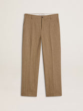 Tailored pants in sand-colored chevron linen blend