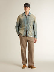 Tailored pants in sand-colored chevron linen blend
