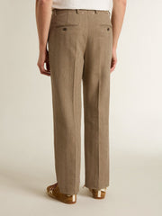 Tailored pants in sand-colored chevron linen blend