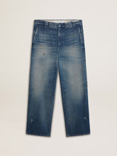 Men's denim chinos with distressed details