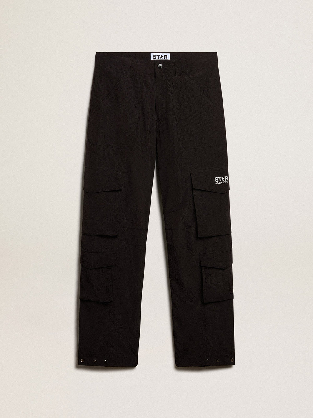 Black-colored ripstop nylon cargo pants