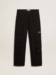 Black-colored ripstop nylon cargo pants