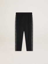 Men's black joggers with white stars on the sides
