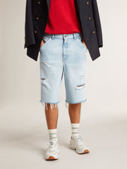 Men's denim Bermuda shorts with lived-in effect