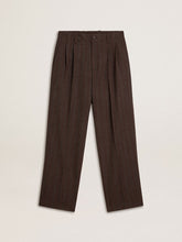 Men's joggers in dark brown wool with thin striped pattern