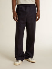 Men's wool joggers with vertical thin stripes