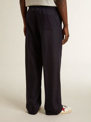Men's wool joggers with vertical thin stripes