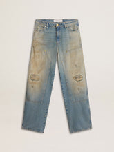 Men's distressed sand-washed jeans