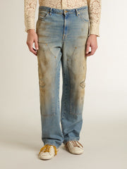 Men's distressed sand-washed jeans