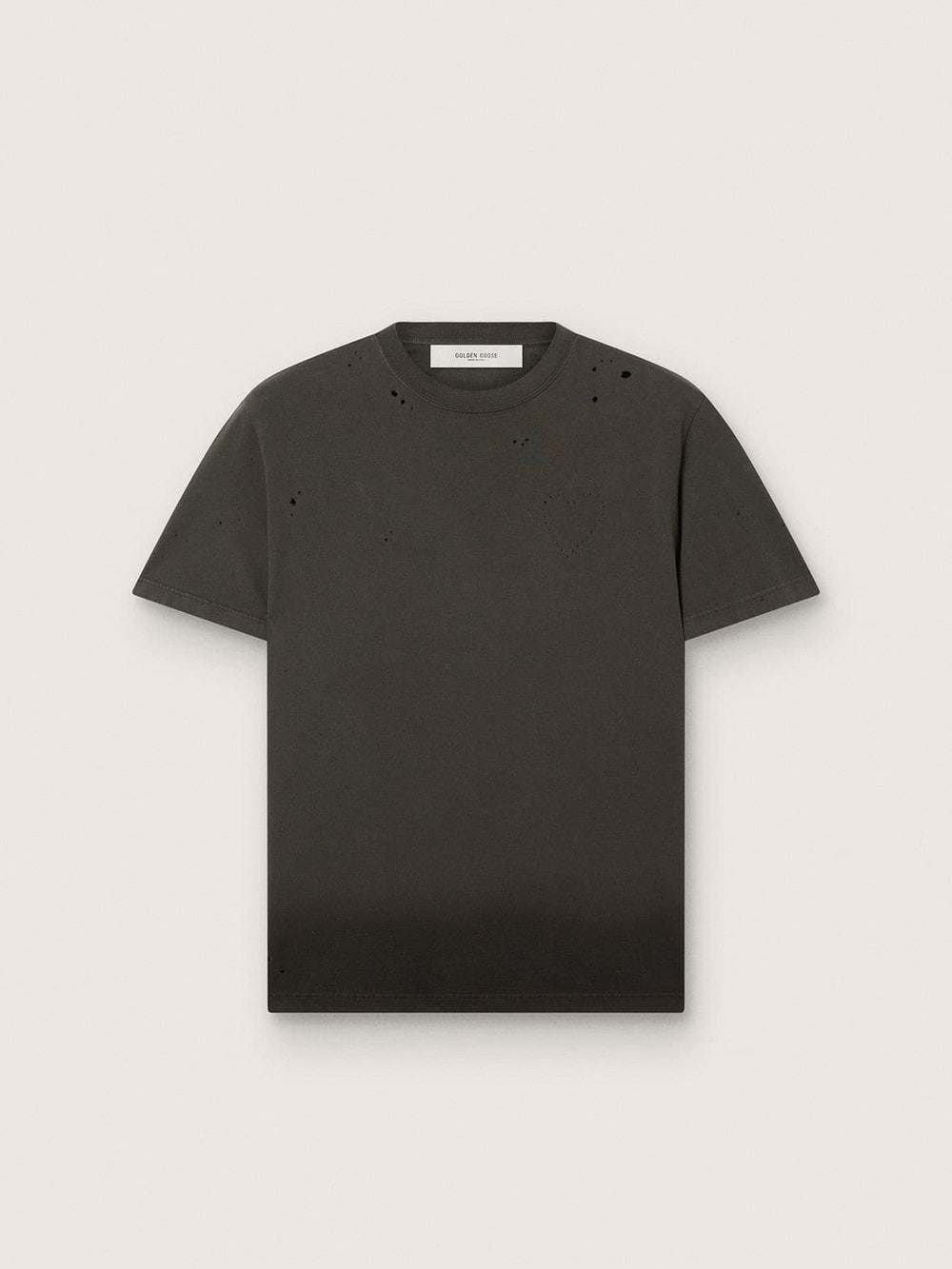 Men’s T-shirt in anthracite cotton jersey with perforated heart