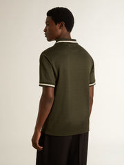 Men's military-green jersey polo with embroidery