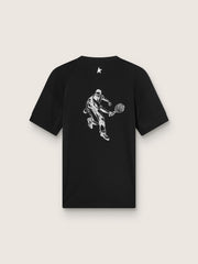 Men's black sports T-shirt with print on the back