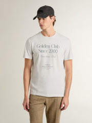 Men's white cotton T-shirt with green print