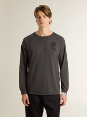 Men's T-shirt in anthracite-colored cotton with print on the chest