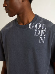 Men's blue T-shirt with white print