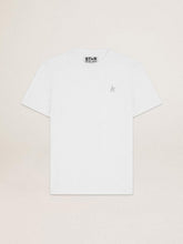 Men's white T-shirt with silver glitter star on the front