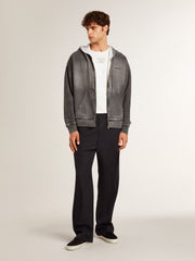 Men's worn-white cotton T-shirt with black lettering