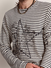 Men's T-shirt with white and blue stripes and embroidery on the front