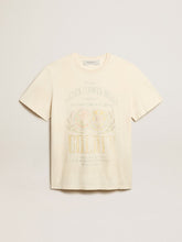 Men’s aged white cotton T-shirt with print on the front