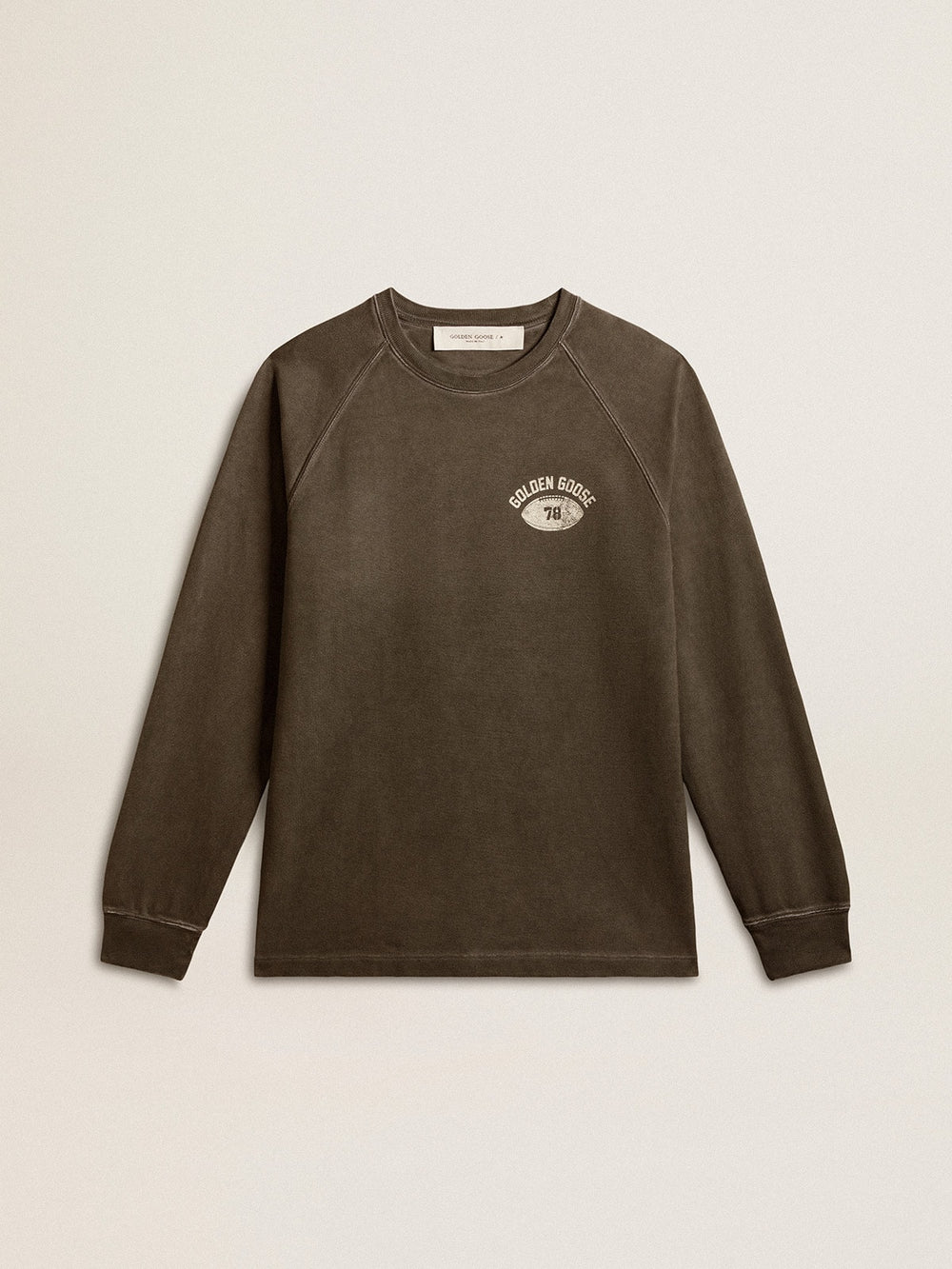 Men's long-sleeved T-shirt in anthracite gray cotton with logo on the back