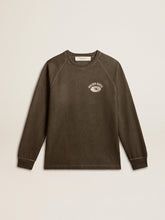 Men's long-sleeved T-shirt in anthracite gray cotton with logo on the back