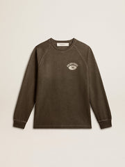 Men's long-sleeved T-shirt in anthracite gray cotton with logo on the back