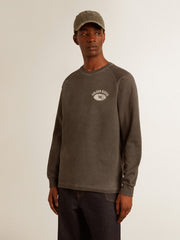 Men's long-sleeved T-shirt in anthracite gray cotton with logo on the back