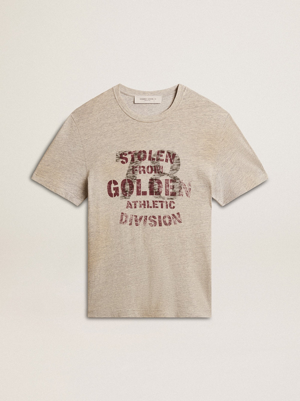 Men's gray cotton T-shirt with vintage print on the front