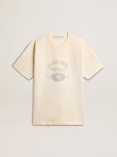 Men's cotton T-shirt in vintage white with raw edge on the front