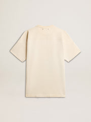 Men's cotton T-shirt in vintage white with raw edge on the front