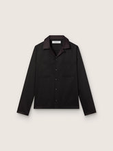 Men's shirt in black wool twill with black satin details