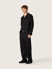 Men's shirt in black wool twill with black satin details
