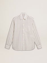 Men's white cotton shirt with fine burgundy stripes