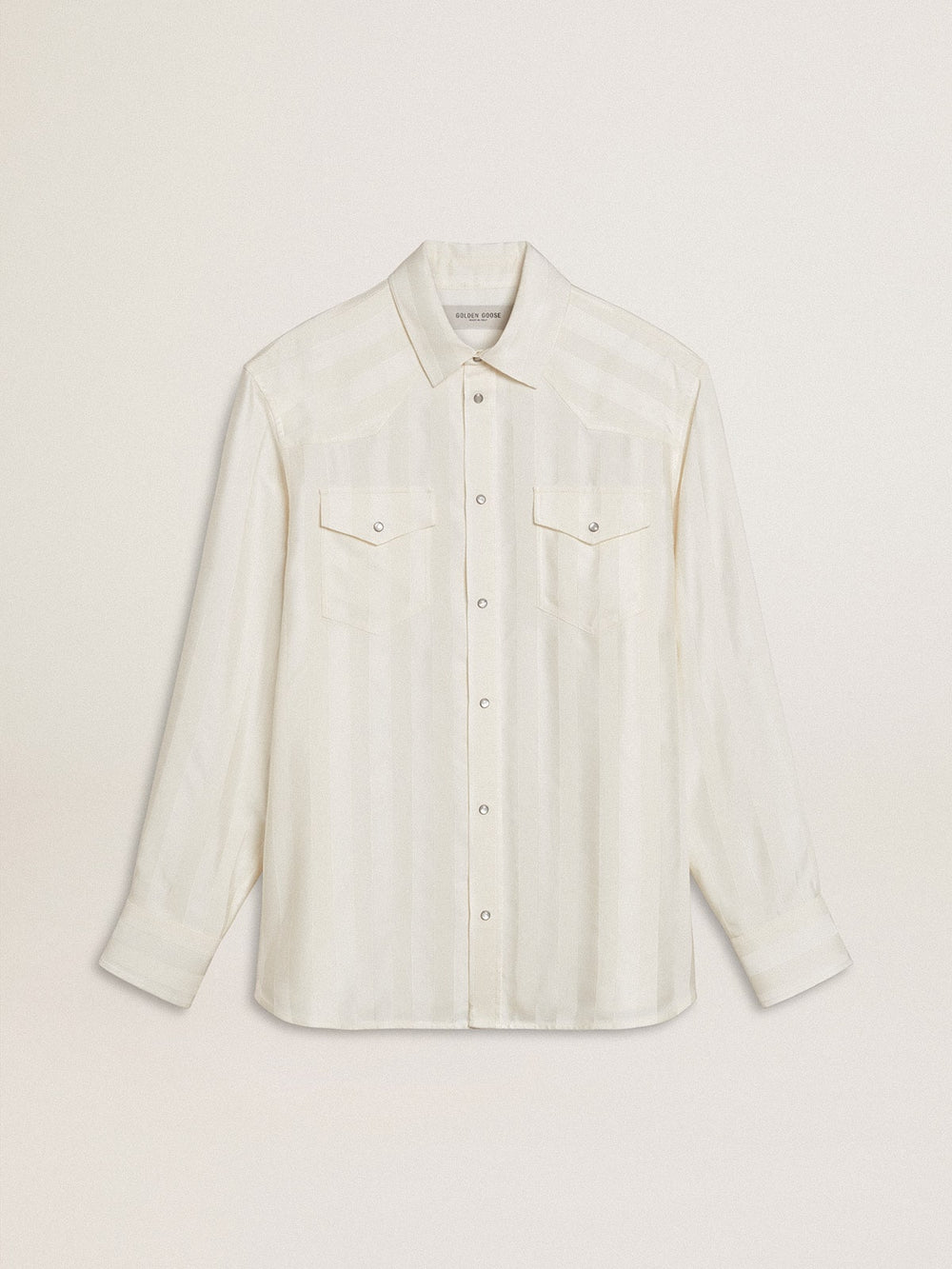 Men’s oversized worn-white shirt with vertical stripes