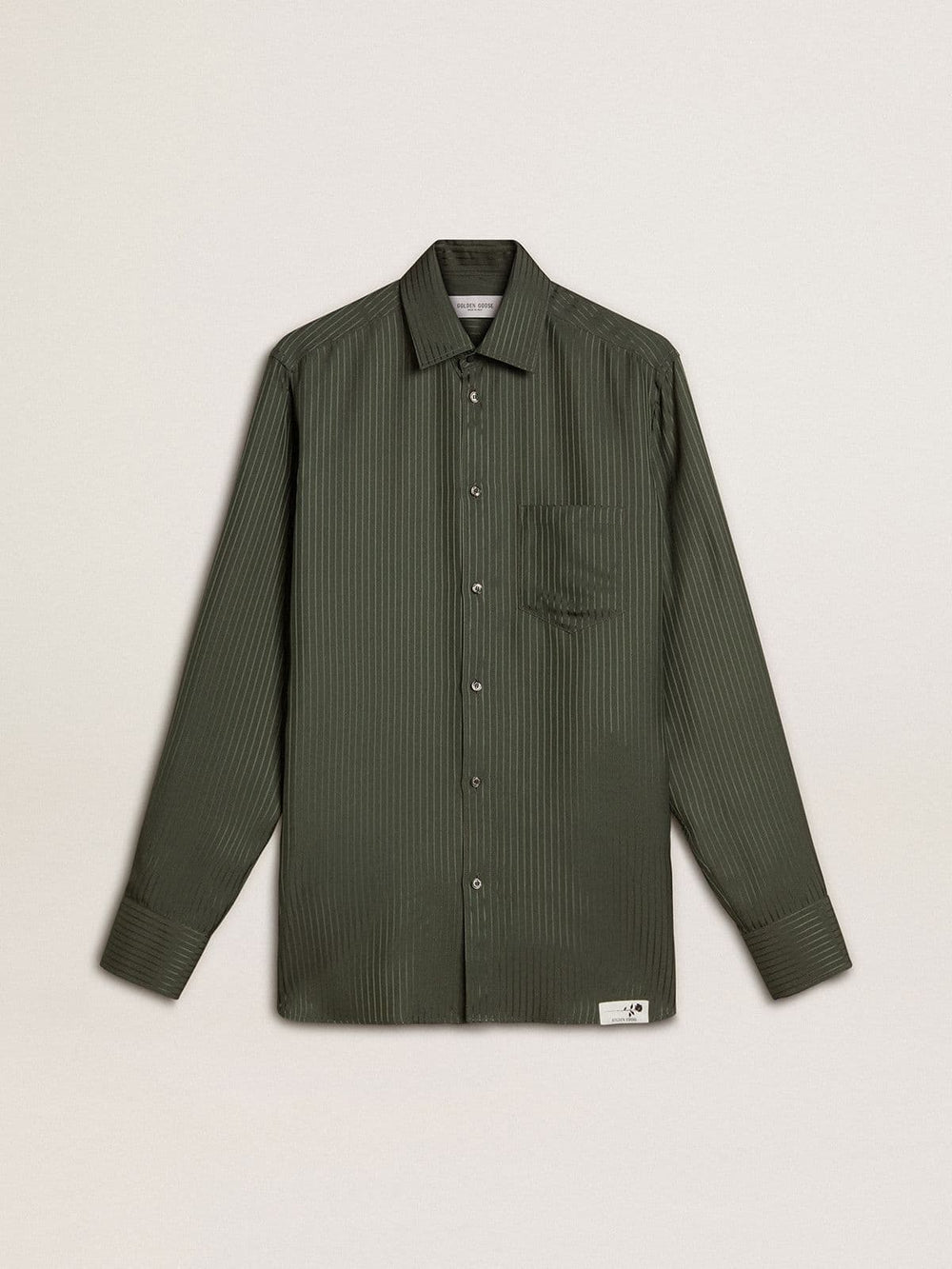 Men's dark green shirt with vertical stripes